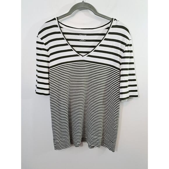 Chico's the Ultimate Tee green white stripes Women's top size L V-neck - Picture 1 of 5